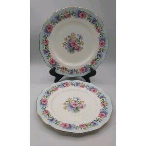 Vintage Foley Blue Cornflower 10 1/4 in Dinner Plates Set of 2 Bone China